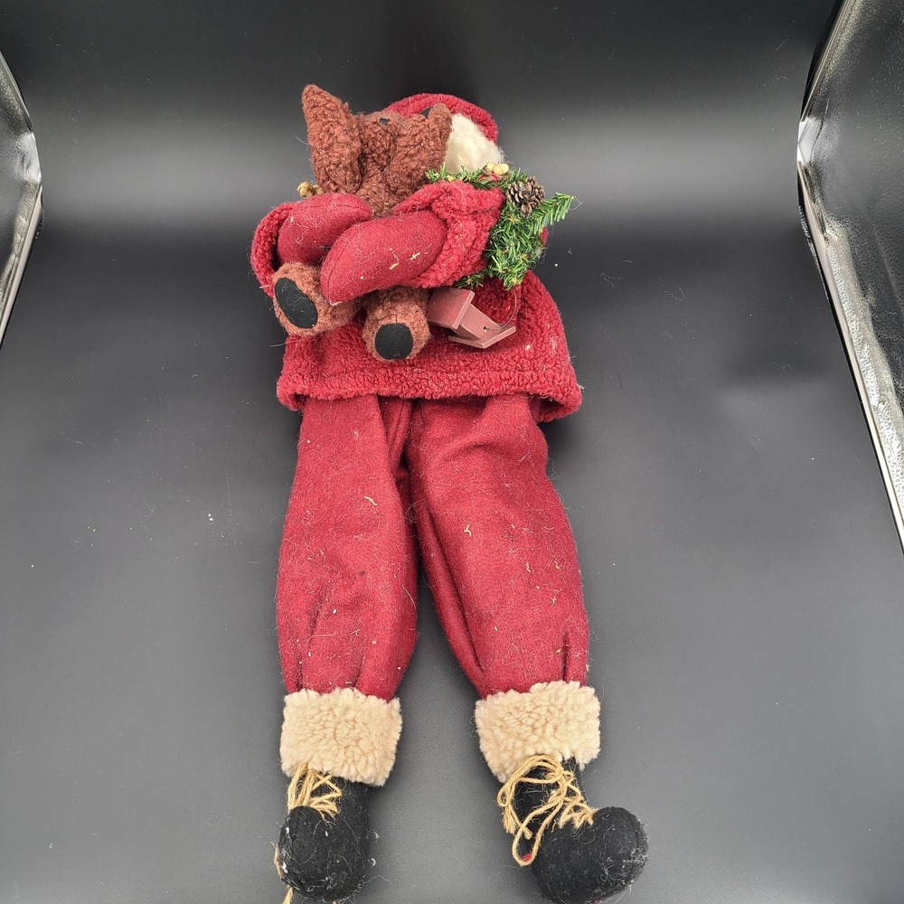 Primitive Cloth 28" Santa Claus & Teddy Bear Soft Christmas Figure, Shelf Sitter - Picture 12 of 13